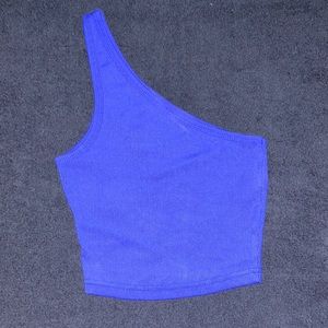 Blue one shoulder crop tank top